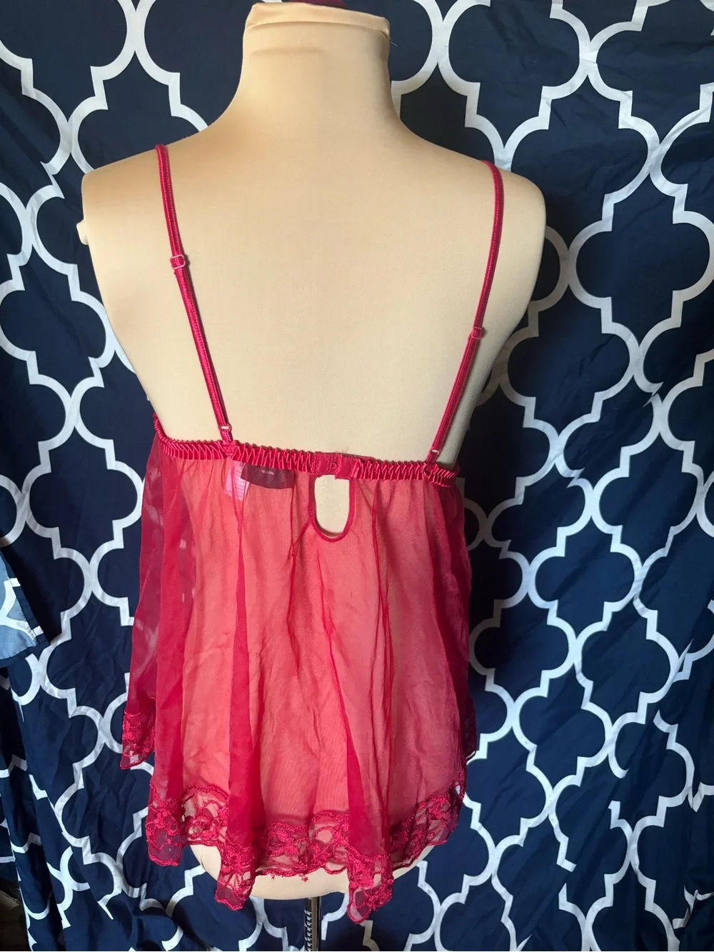 Frederick's of Hollywood Red Lace Sheer Babydoll Chemise